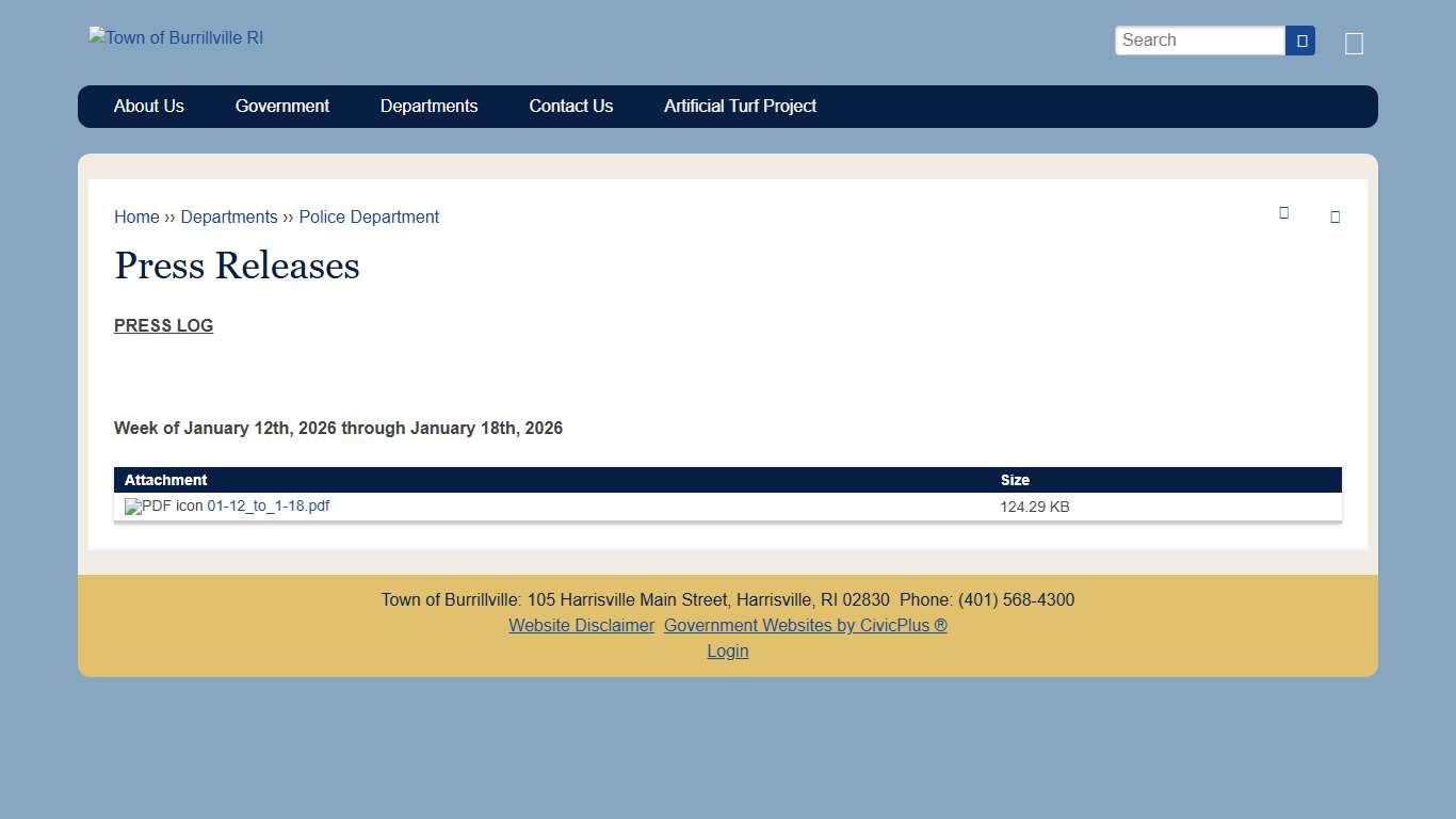 Press Releases | Town of Burrillville RI